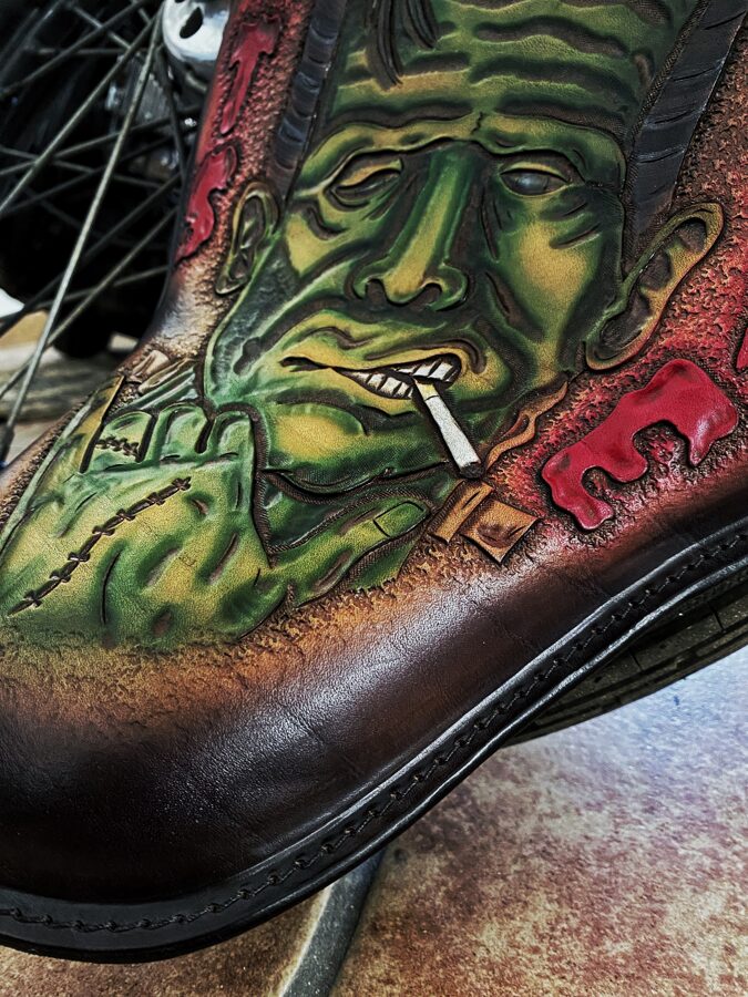 Frankie It`s Alive Tooled Leather Bobber Motorcycle Seat