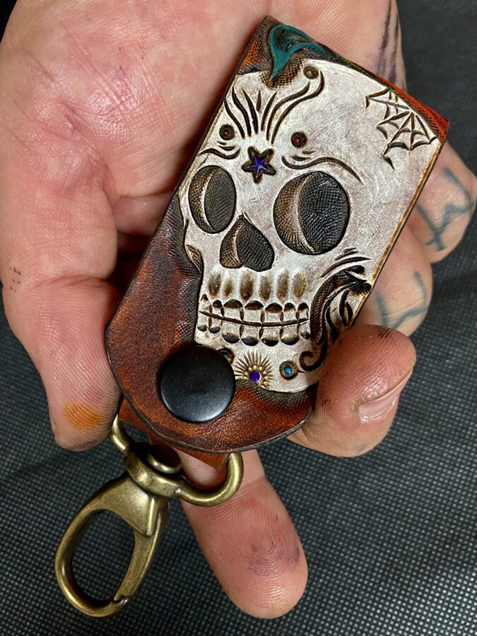 Leather key fob Sugar Skull
