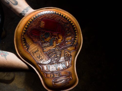 FTW Tooled Leather Motorcycle Solo Seat Bobber Chopper 
