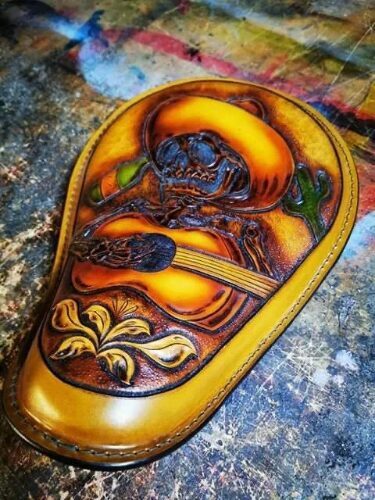 Mariachi Tooled Leather Motorcycle seat Bobber Chopper