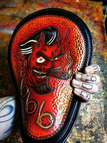 Lucky Devil 666 Motorcycle leather solo seat Bobber Chopper