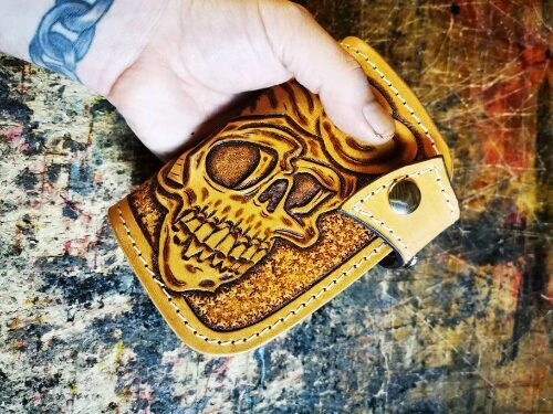 Skull Handmade tooled leather chain wallet
