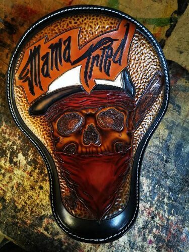Mama Tried Tooled leather motorcycle seat Bobber Chopper