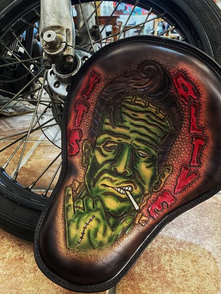 Frankie It`s Alive Tooled Leather Bobber Motorcycle Seat
