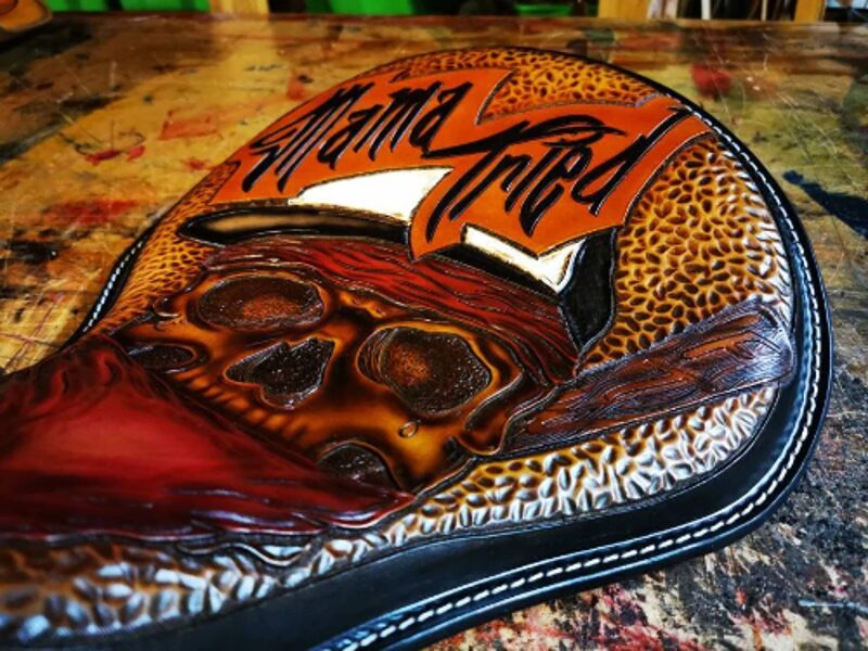 Mama Tried Tooled leather motorcycle seat Bobber Chopper