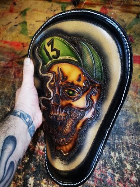 Dope Skull FTW Leather motorcycle seat Bobber Chopper